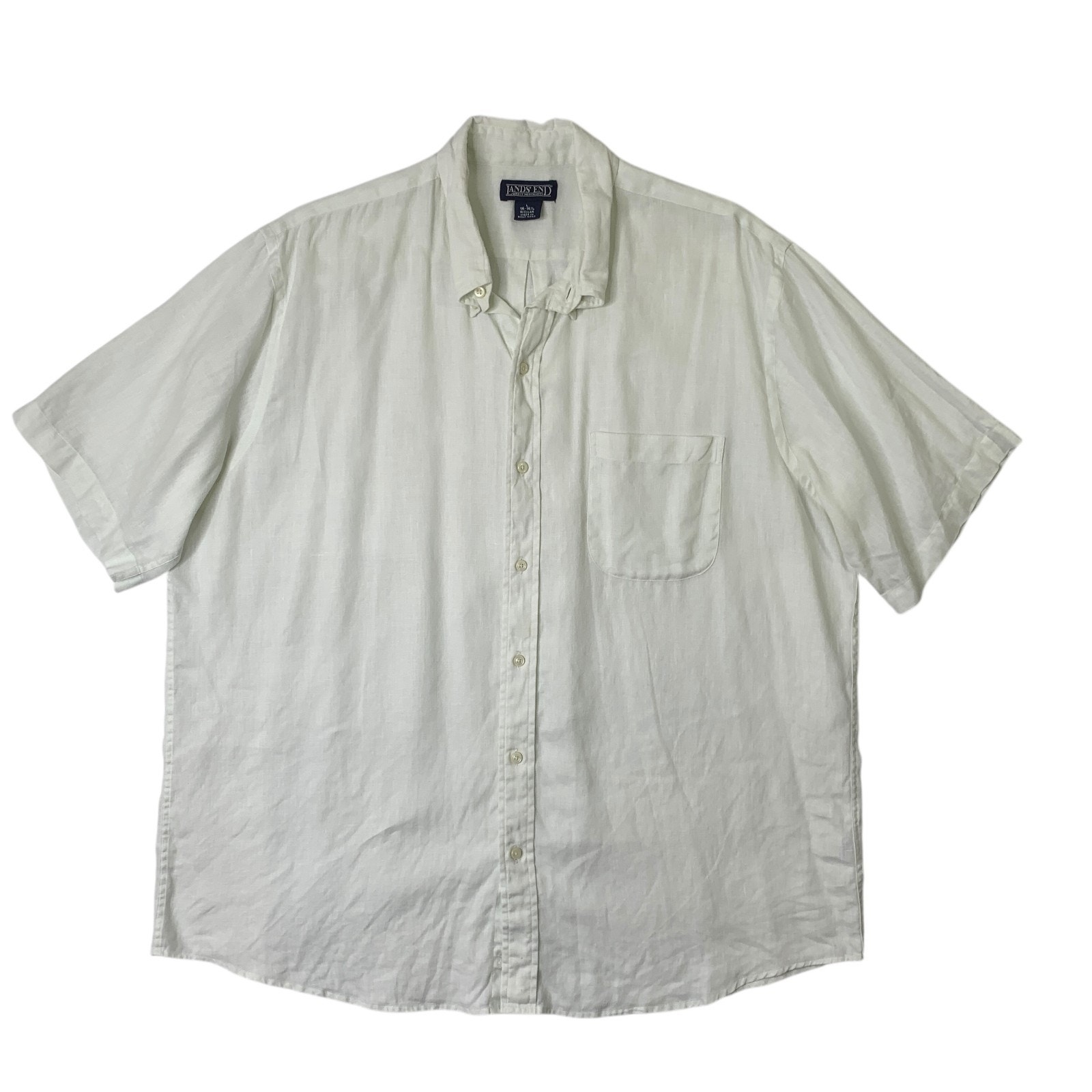 Lands End Shirt Mens L Large Green Tea Hemp Button Down Short Sleeve Pocket